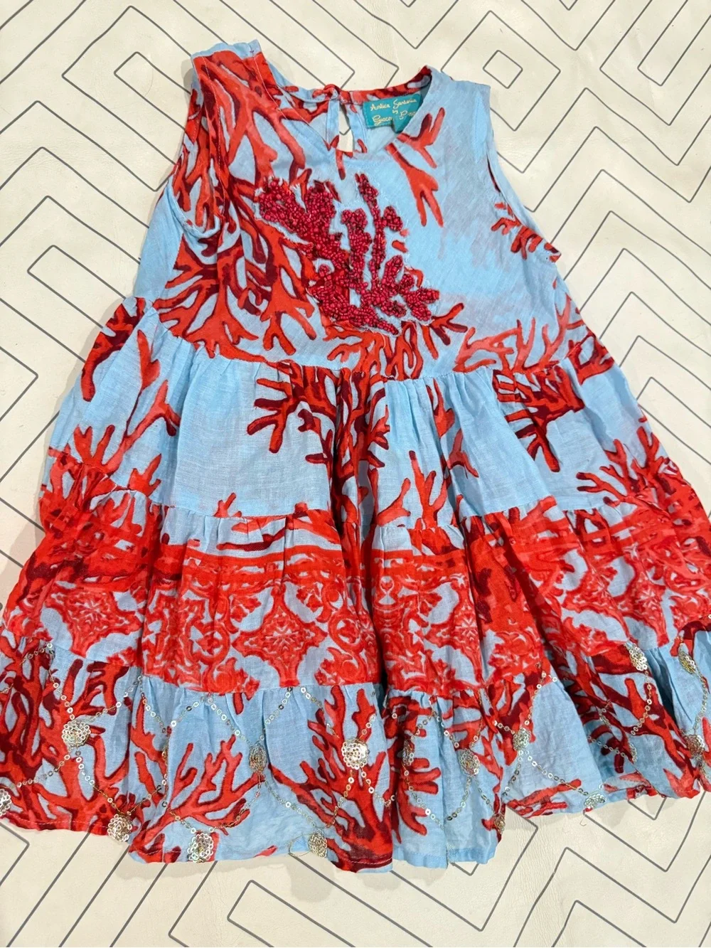 Antica Sartoria Blue & Red Coral Pattern Dress